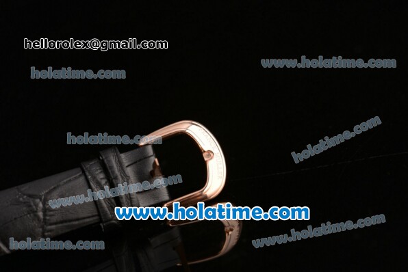 Franck Muller Chronometro Miyota Quartz Rose Gold Case with Black Leather Bracelet White Dial and Black Markers - Click Image to Close
